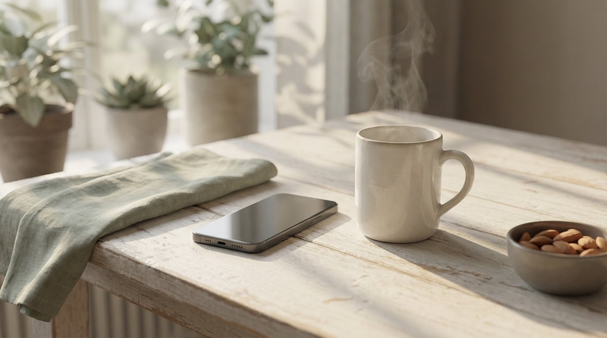 蘑菇视频 - 清晨温暖生活场景，木桌热茶，自然光感 - t04nys8s.cn